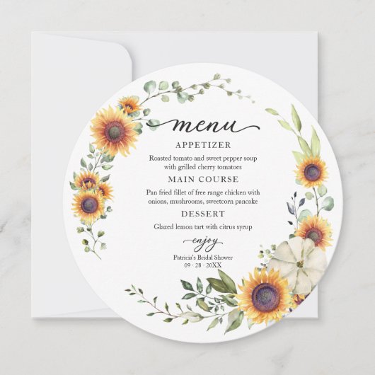 Groen Zonnebloemen Herfst Vrijgezellenfeest Rond m Kaart (Voorkant)