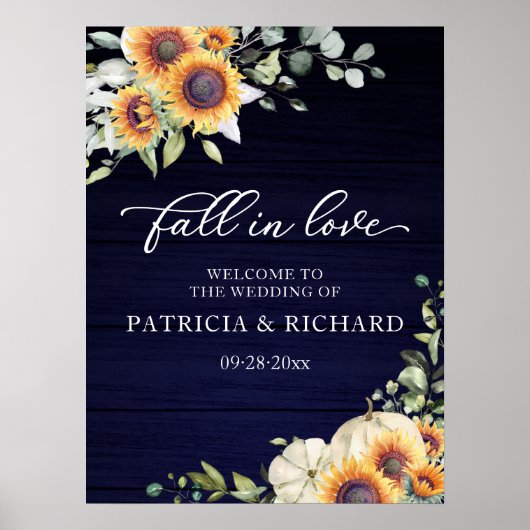 Groen Zonnebloemen Huwelijk Welkomstbord Poster (Voorkant)