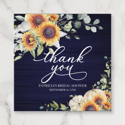 Groen Zonnebloemen Pompoen Herfst Vrijgezellenfees Bedankjes Labels (Voorkant)