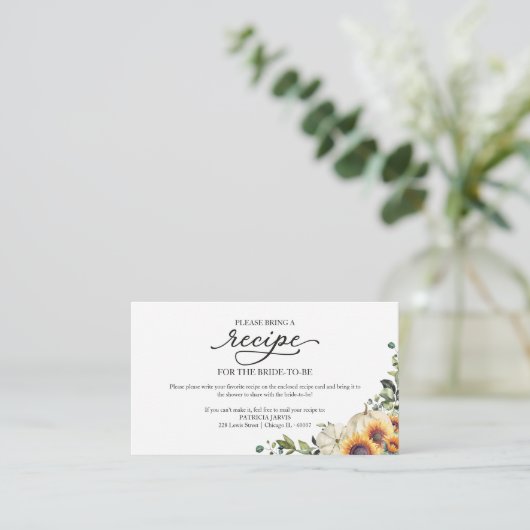 Groen Zonnebloemen Vrijgezellenfeest Recept Aanvra Informatiekaartje (Staand voorkant)