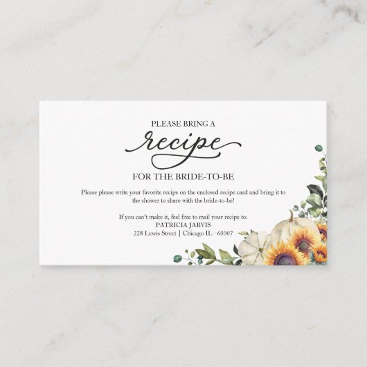 Groen Zonnebloemen Vrijgezellenfeest Recept Aanvra Informatiekaartje (Voorkant)