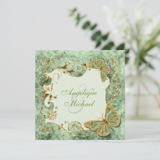 Groen zonnige bruiloft kaart (Staand voorkant)