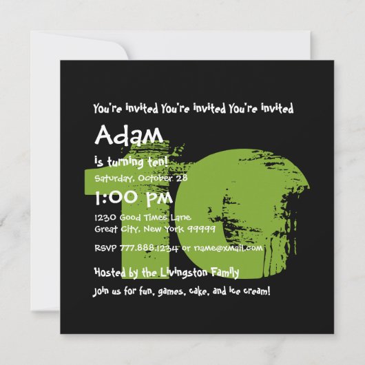 GROEN ZWART 10e Verjaardagsfeest 10 Jaar Oud V02B Kaart (Achterkant)