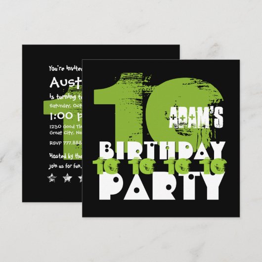 GROEN ZWART 10e verjaardagsfeestje 10 jaar oud V02 Kaart (Voorkant / Achterkant)