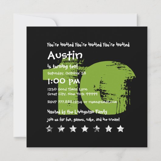 GROEN ZWART 10e verjaardagsfeestje 10 jaar oud V02 Kaart (Achterkant)
