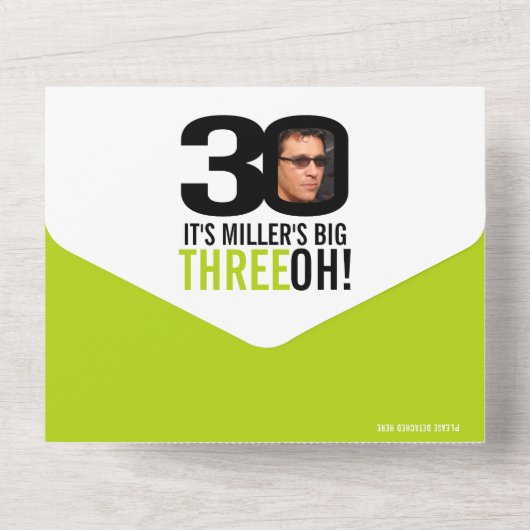 Groen zwart 30ste Verjaardag feest aangepaste foto All In One Uitnodiging (Achterkant)