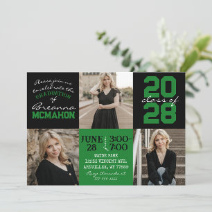 Groen & Zwart 3 Foto Afstuderen Uitnodiging