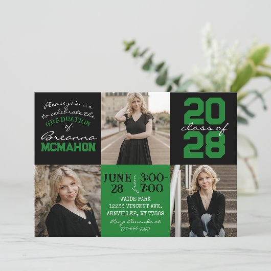 Groen & Zwart 3 Foto Afstuderen Uitnodiging