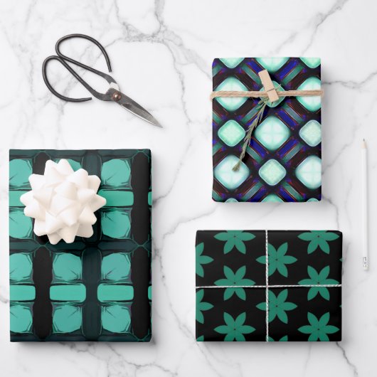 Groen zwart Abstract modern geometrisch patroon Inpakpapier Vel (Voorkant)