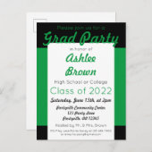 Groen zwart Afstudeerder Afstuderen Uitnodiging Briefkaart (Voorkant / Achterkant)