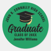 Groen Zwart Afstuderen Custom Graduation Party Ronde Sticker (Voorkant)