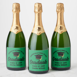 Groen Zwart Afstuderen Custom Graduation Party Sparkling Wijnetiket