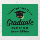 Groen Zwart Afstuderen Custom Graduation Party Sparkling Wijnetiket (Enkel label)