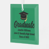 Groen Zwart Afstuderen gepersonaliseerd Afstuderen Glas Ornament (Voorkant links)