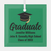 Groen Zwart Afstuderen gepersonaliseerd Afstuderen Glas Ornament (Voorkant)