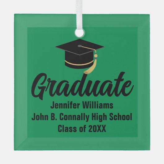 Groen Zwart Afstuderen gepersonaliseerd Afstuderen Glas Ornament (Voorkant)