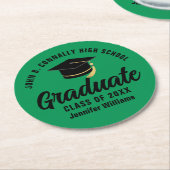 Groen Zwart Afstuderen Gepersonaliseerde Graduatio Ronde Kartonnen Onderzetter (Gebogen)