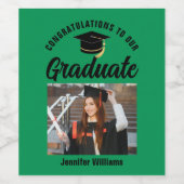 Groen Zwart Afstuderen Gepersonaliseerde Graduatio Wijn Etiket (Enkel label)