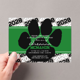 Groen & Zwart Afstuderen Pawprint Frosted Acryl Uitnodigingen