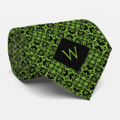  Groen & Zwart Arabesk Monogram Stropdas (Opgerold)