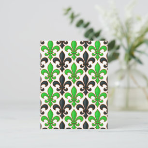 Groen Zwart Barok Fleur-de-lis Patroon Ontwerp Briefkaart
