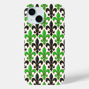 Groen Zwart Barok Fleur-de-lis Patroon Ontwerp  iPhone 15 Case