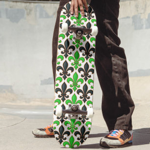 Groen Zwart Barok Fleur-de-lis Patroon Ontwerp Persoonlijk Skateboard