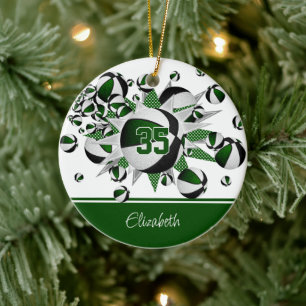 Groen zwart basketballen sterren gepersonaliseerd keramisch ornament