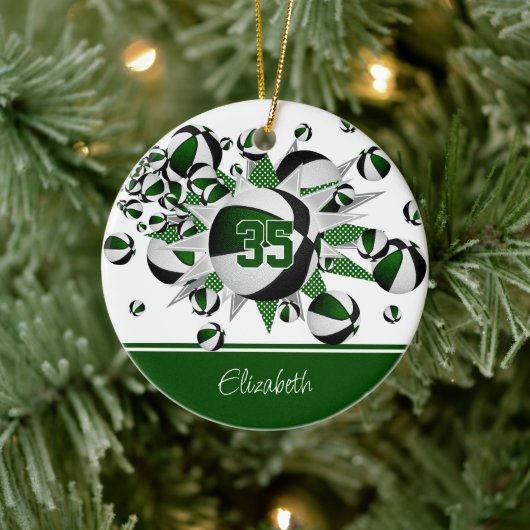 Groen zwart basketballen sterren gepersonaliseerd keramisch ornament (Boom)