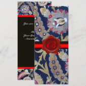 GROEN & ZWART BLAUWE DAMAST, RODE WAX ZEGEL MONOGR KAART (Voorkant / Achterkant)