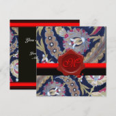 GROEN & ZWART BLAUWE DAMAST, RODE WAX ZEGEL MONOGR KAART (Voorkant / Achterkant)