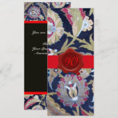 GROEN & ZWART BLAUWE DAMAST, RODE WAX ZEGEL MONOGR KAART (Voorkant / Achterkant)