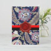 GROEN & ZWART BLAUWE DAMAST, RODE WAX ZEGEL MONOGR KAART (Staand voorkant)