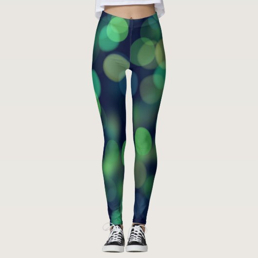 Groen Zwart Bokeh Abstracte achtergrond Leggings (Voorkant)