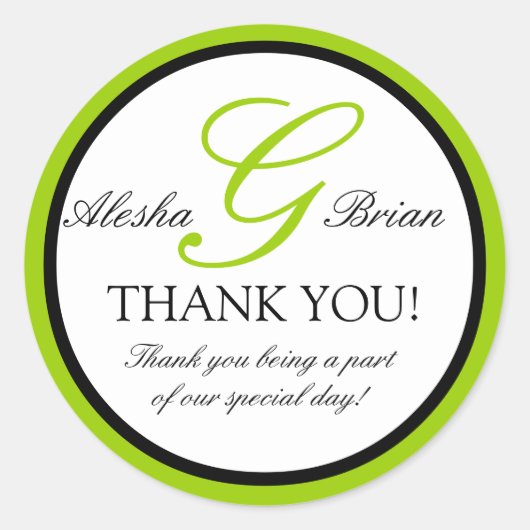 Groen zwart bruiloft gunst dank u Stickers (Voorkant)