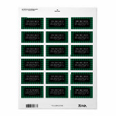 Groen zwart Buffalo geruit kerstadres Etiket (Full Sheet)