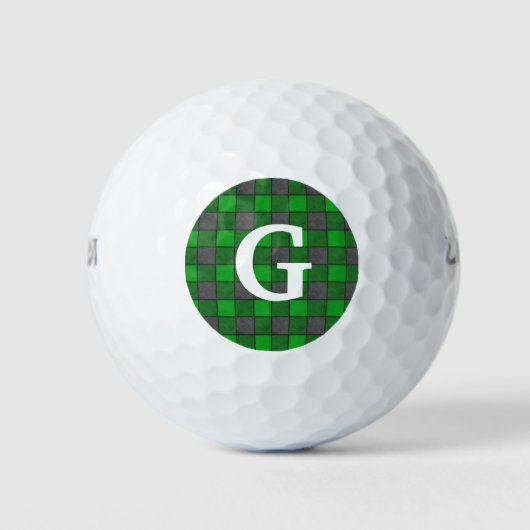 Groen Zwart Check Golf Ball Monogram Golfballen (Voorkant)