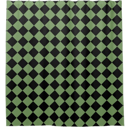 Groen Zwart Checker Diamant Patroon Douchegordijn (Voorkant)