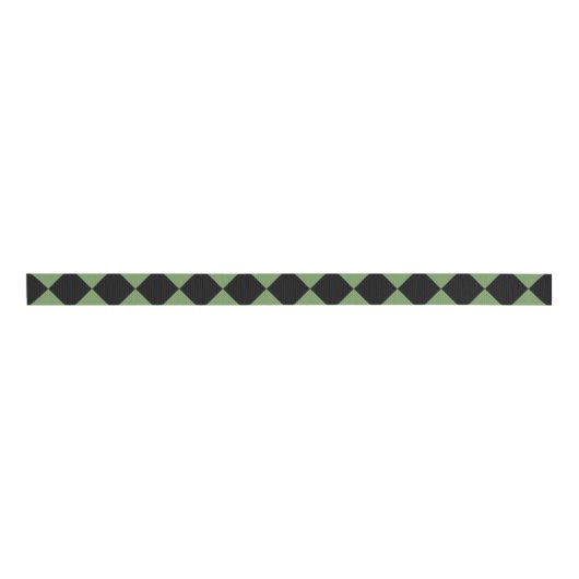 Groen Zwart Checker Diamant Patroon Grosgrain Lint (Voorkant)