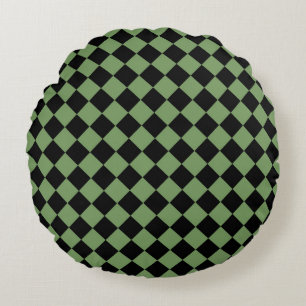Groen Zwart Checker Diamant Patroon Rond Kussen