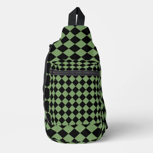Groen Zwart Checker Diamant Patroon Sling Bag (Voorkant)