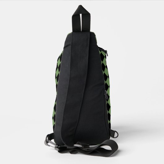 Groen Zwart Checker Diamant Patroon Sling Bag (Achterkant)