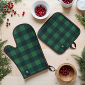 Groen & Zwart Checkerboard Buffel Plaid Monogram Ovenwant & Pannenlap Set