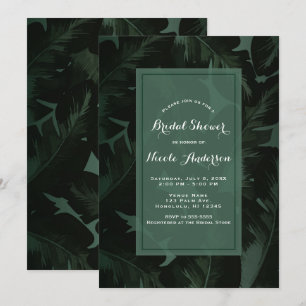Groen & Zwart Chic Tropisch Blad Bruidsdiner Kaart