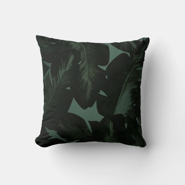 Groen & Zwart Chic Tropische Bladeren Chic Eiland Kussen (Voorkant)