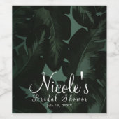 Groen & Zwart Chique Tropische Bladeren Trouwwijn Wijn Etiket (Enkel label)