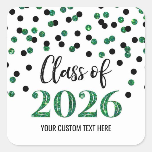 Groen Zwart Confetti Afstuderen 2026 Vierkante Sticker (Voorkant)