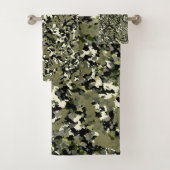 Groen zwart Cream Camouflage Patroon afdrukken Bad Handdoek (Insitu)