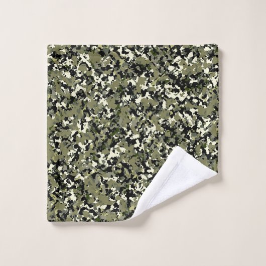 Groen zwart Cream Camouflage Patroon afdrukken Bad Handdoek (Wasdoekje)