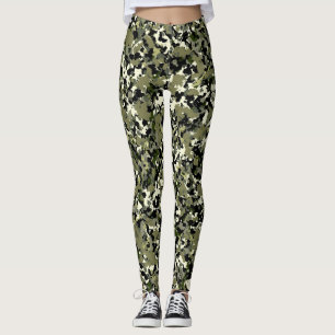 Groen Zwart Crème Camouflagepatroonprint Leggings
